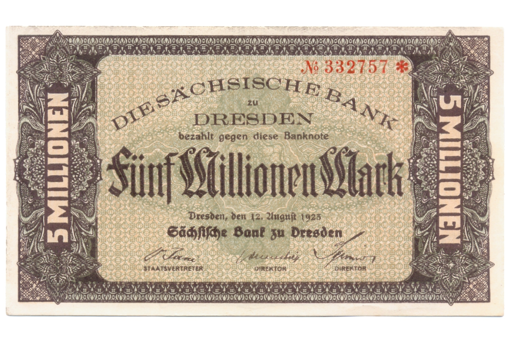 Billete Alemania Notgeld 5 Millones de Mark 1923 Estado Federado de Sajonia - Numisfila