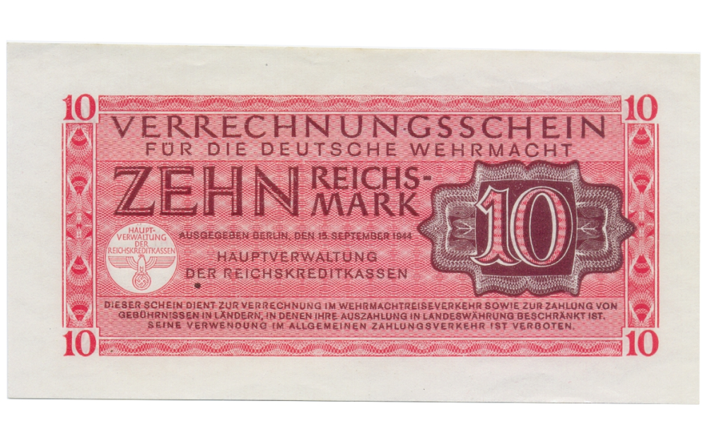 Billete Militar Alemania 10 Reichsmark 1944 Tercer Reich - Numisfila