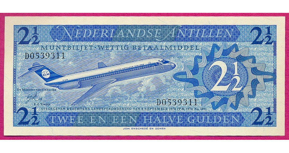 Billete Antillas Holandesas 2 ½ Gulden de 1970 Avión - Numisfila