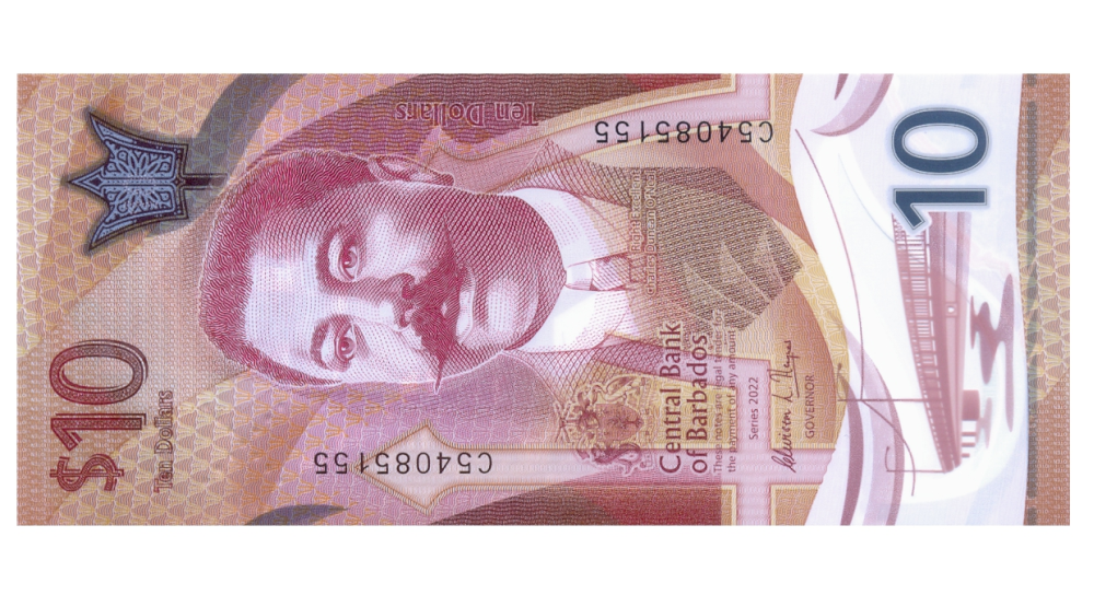 Billete Plástico Barbados 10 Dólares 2022  - Numisfila