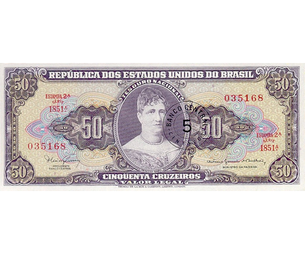 Billete Brasil 5 Centavos en 50 Cruzeiros de 1966-67 - Numisfila