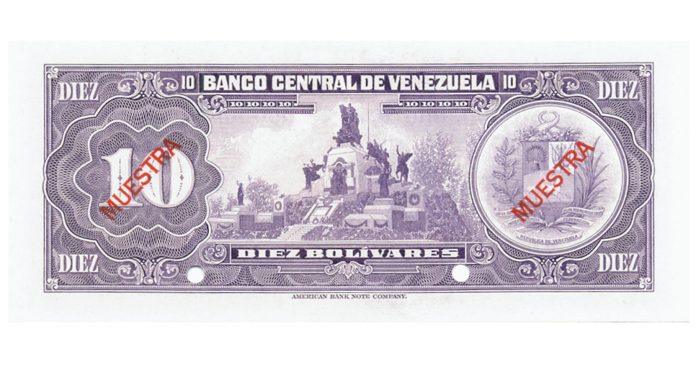 Billete 10 Bolívares 1977 Muestra Muestra   - Numisfila