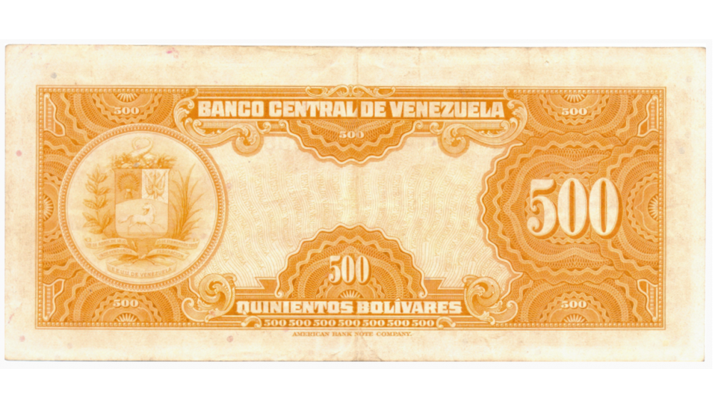 Billete 500 Bolívares 1953 B6 Serial B888980 Canario