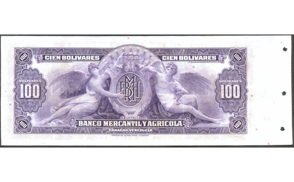 Billete Banca Privada 100 Bolívares Banco Mercantil y Agrícola Remainder Con Talón y Firmas Serial 093540  - Numisfila