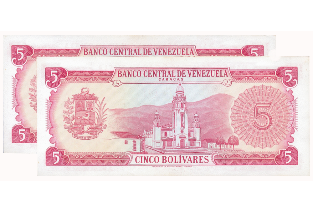 Pareja Billetes 5 Bolívares 1968 E7 Seriales E3692206 y E3692207  - Numisfila