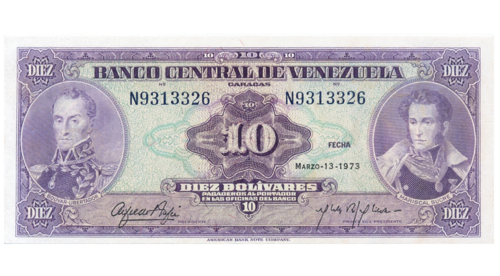 Billete 10 Bolívares 1973 Difícil N7 Serial N9313326 - Numisfila