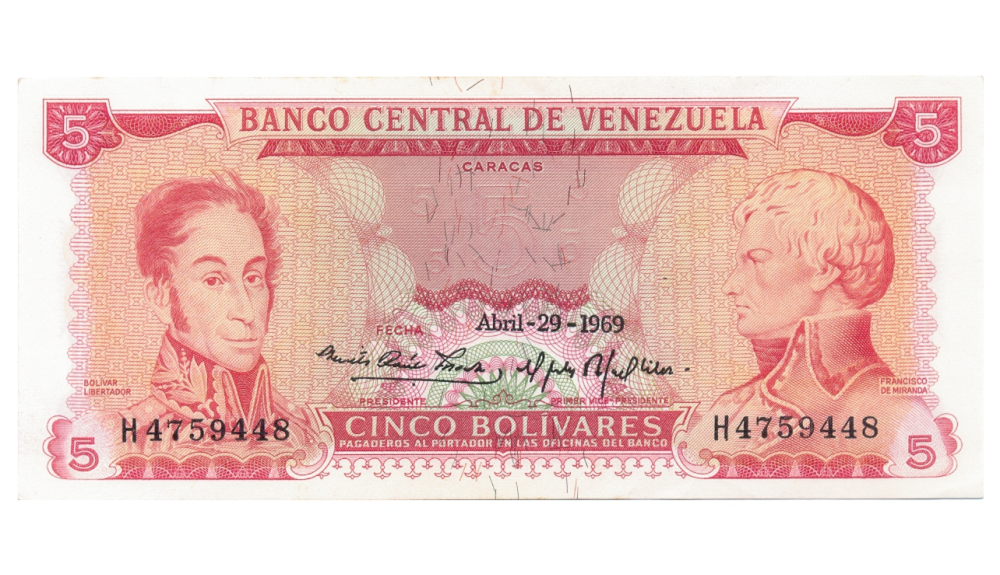 Billete 5 Bolívares Abril 1969 H7 Serial H4759448 - Numisfila