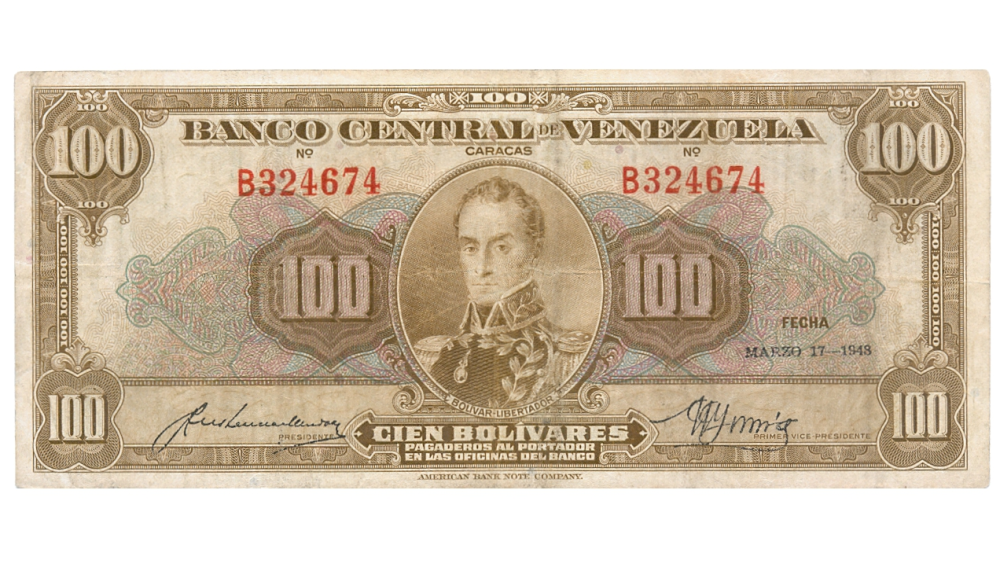 Billete 100 Bolívares Marzo 1948 B6 Serial B324674 - Numisfila