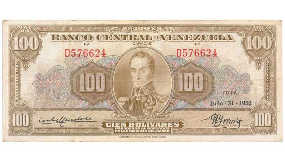 Billete 100 Bolivares Julio 1952 D6 Serial D576624 - Numisfila