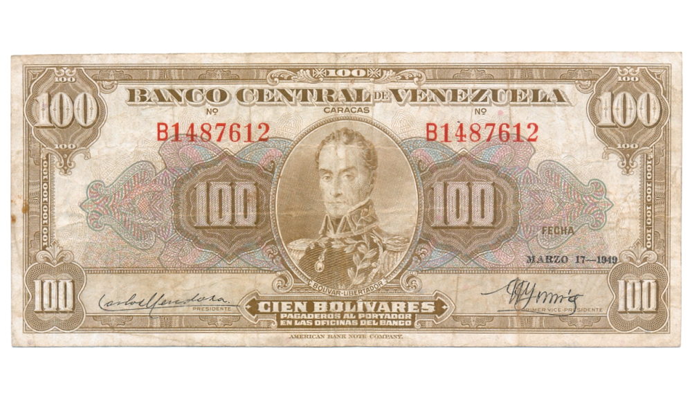 Billete 100 Bolívares Marzo 1949 Serial B1487612 - Numisfila