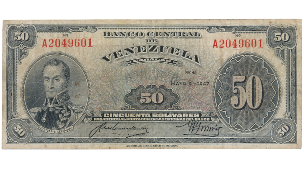 Billete 50 Bolivares Mayo 1947 Serial A2049601 - Numisfila