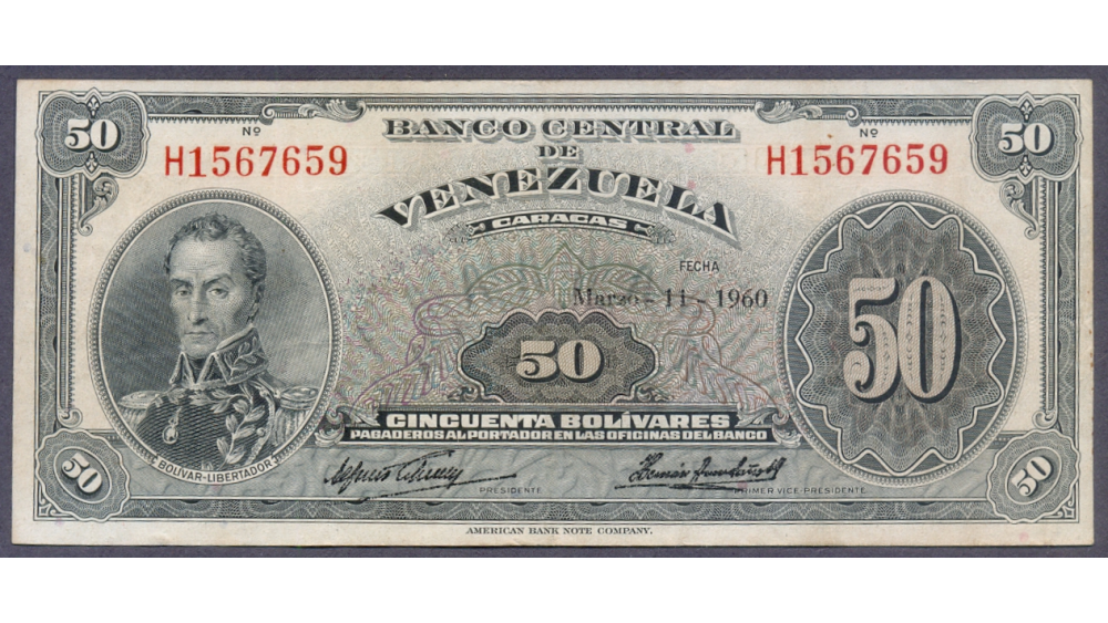 Billete 50 Bolívares 1960 H7 Serial H1567659 - Numisfila