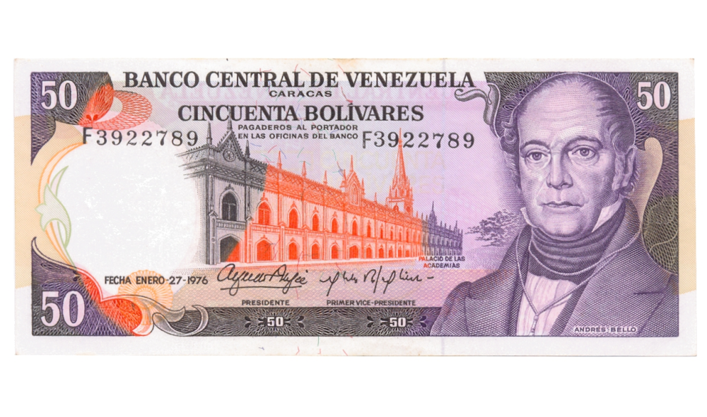 Billete 50 Bolívares 1976 Difícil F7 Serial F3922789 - Numisfila