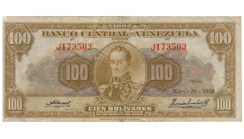 Billete 100 Bolívares Mayo 1958 J6 Serial J173503 - Numisfila