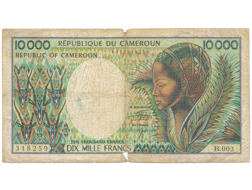 Billete Camerun 10000 Francos 1984 Antilopes y mujer - Numisfila