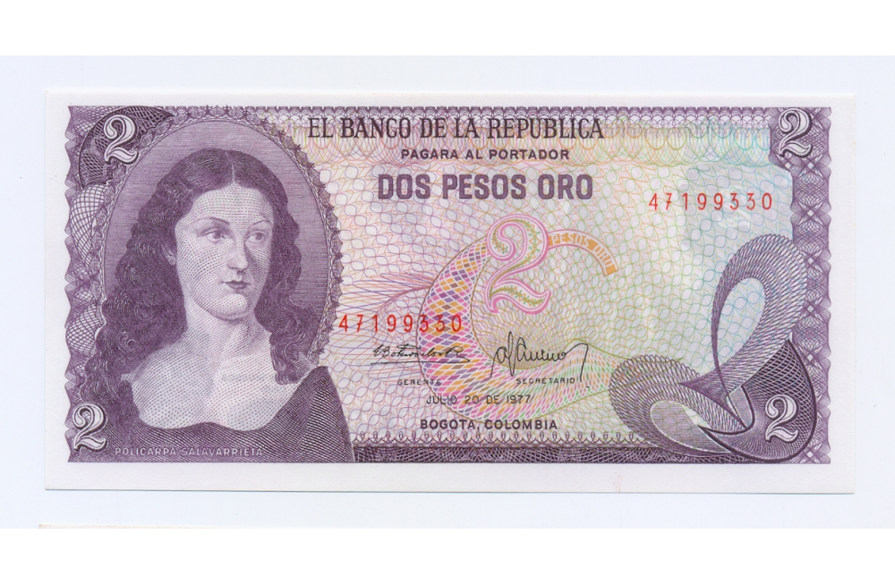 Billete Colombia 2 Pesos Oro 1972  - Numisfila