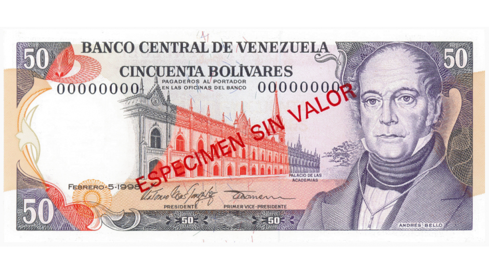 Billete Especimen Sin Valor 50 Bolívares Febrero 1998  - Numisfila