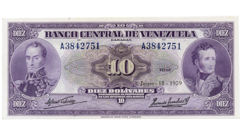 Billete 10 Bolívares 1959 A7 Serial A3842751 - Numisfila