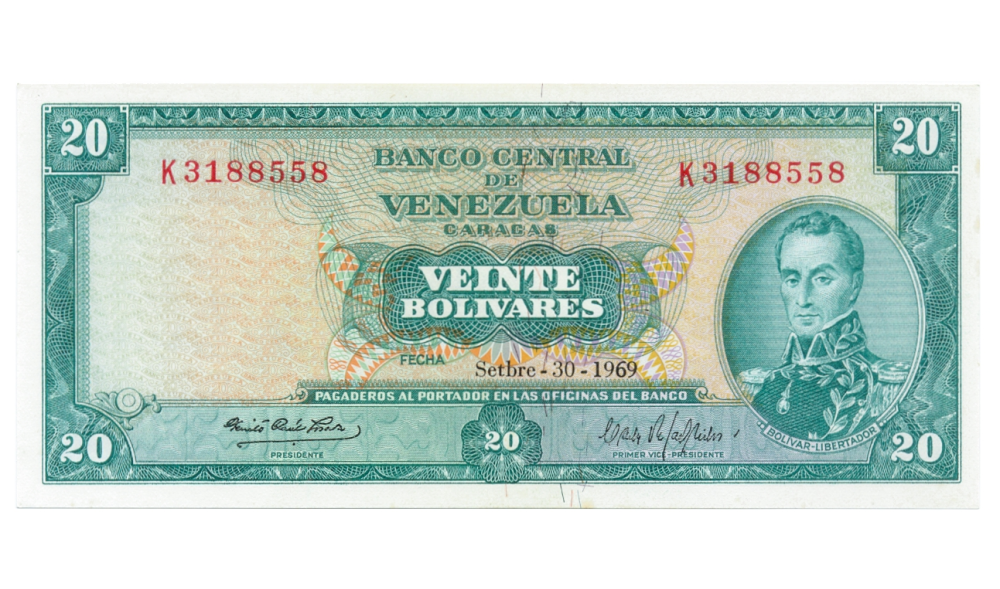 Bello Billete 20 Bolívares 1969 K7 Serial K3188558 - Numisfila