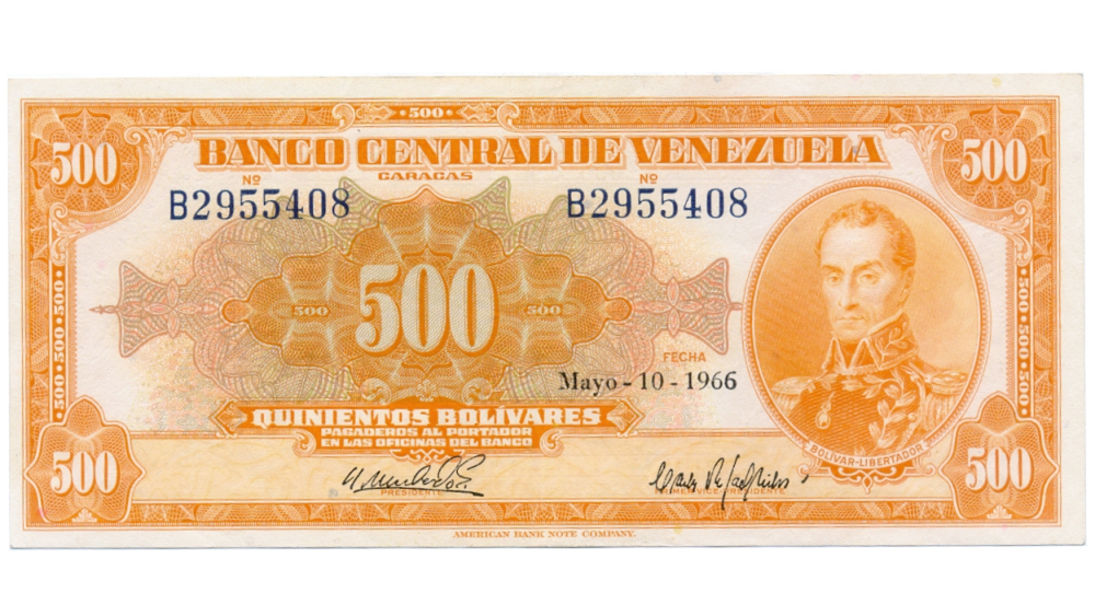 Billete 500 Bolivares 1966 Canario Serial B2955408 - Numisfila