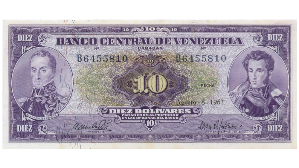 Billete 10 Bolívares 1967 B7 Serial B6455810 - Numisfila