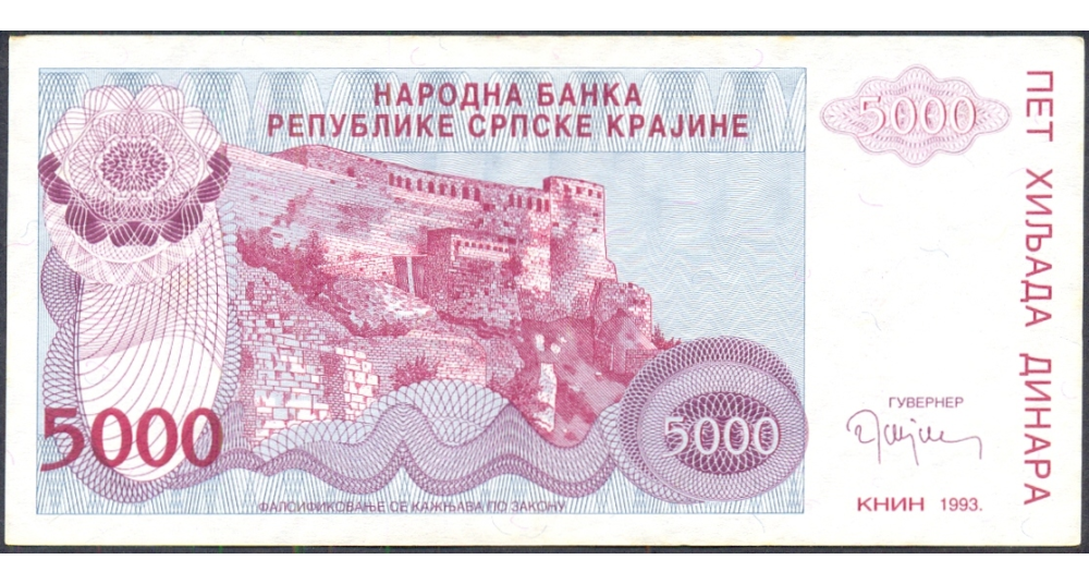 Billete República de Serbia Krajina (Croacia) 5000 Dinara 1993 - Numisfila