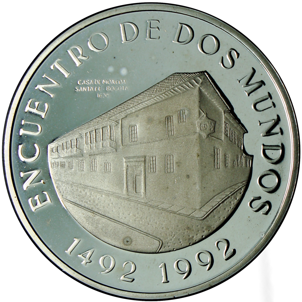 Moneda de Plata Colombia 10.000 Pesos 1991 Encuentro Dos Mundos   - Numisfila