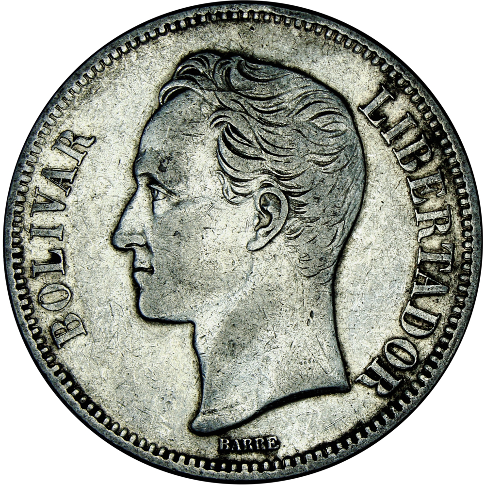 Fuerte Moneda De Plata 5 Bolívares 1886 Fecha Normal