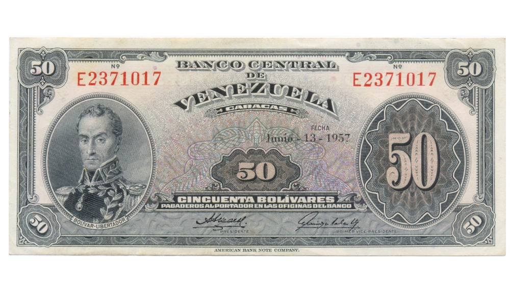 Billete 50 Bolívares 1957 E7 Serial E2371017 - Numisfila