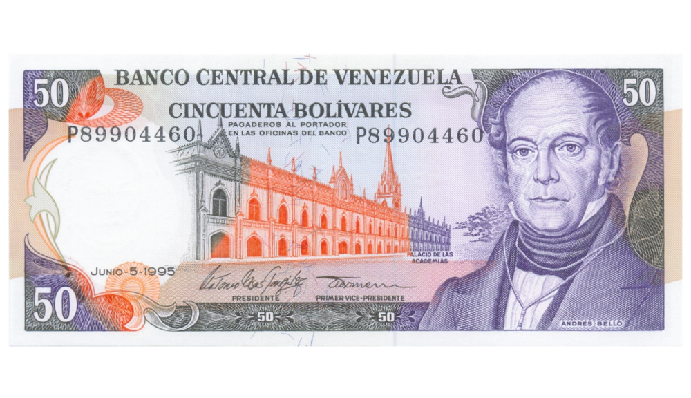 Billete 50 Bolívares 1995 Muy Difícil P8 Serial P89904460 - Numisfila