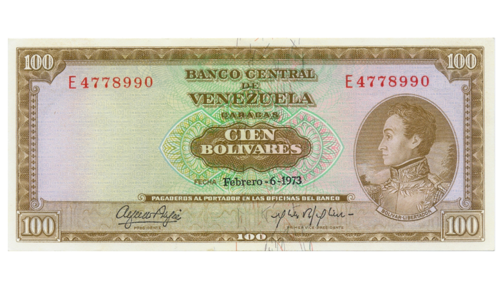 Bello Billete 100 Bolívares 1973 E7 Serial E4778990 - Numisfila