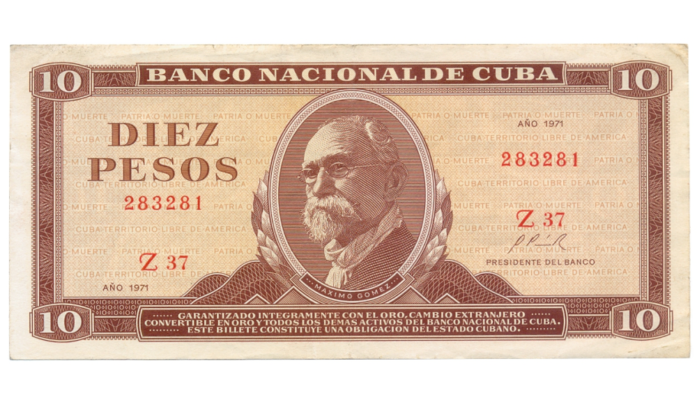 Billete Cuba 10 Pesos 1971 Máximo Gómez - Numisfila