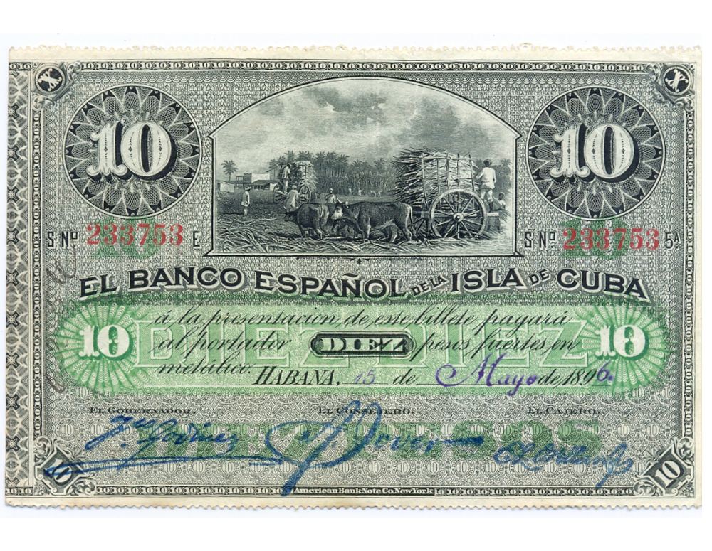 Billete Cuba 10 Pesos 1896 Banco Español de la Isla de Cuba  - Numisfila