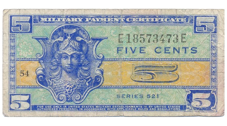 Billete EE.UU. Bases Militares 5 Centavos 1954 Certificado de Pago  - Numisfila