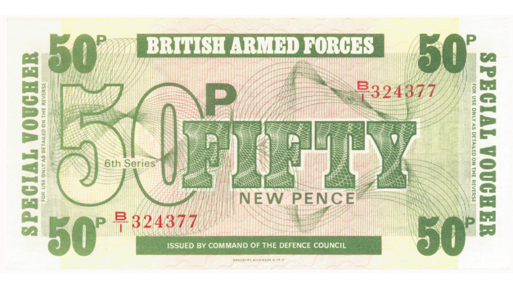 Billete Fuerzas Armadas Británicas 50 New Pence 1972 6ta Serie - Numisfila
