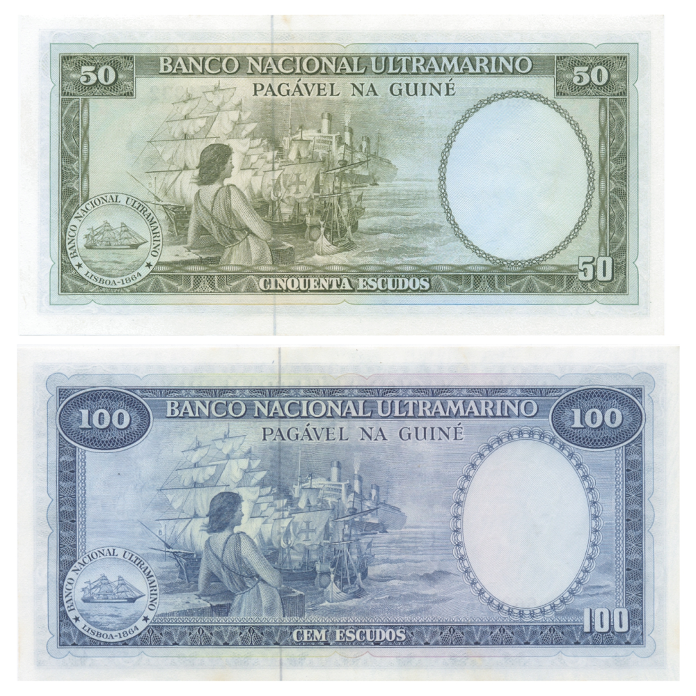 Set 2 Billetes Guinea Portuguesa 50 y 100 Escudos 1971   - Numisfila