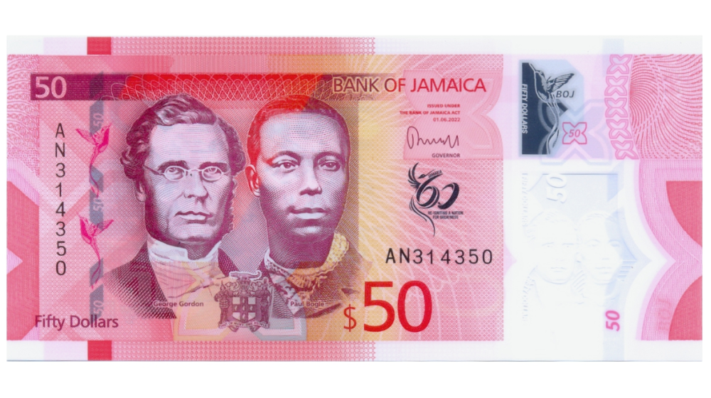 Billete Plástico Jamaica 50 Dólares 2022-2023 Conmemorativo  - Numisfila