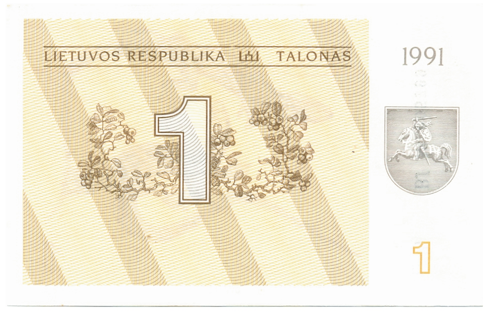 Billete Lituania 1 Talonas 1991  Lagartos de arena - Numisfila