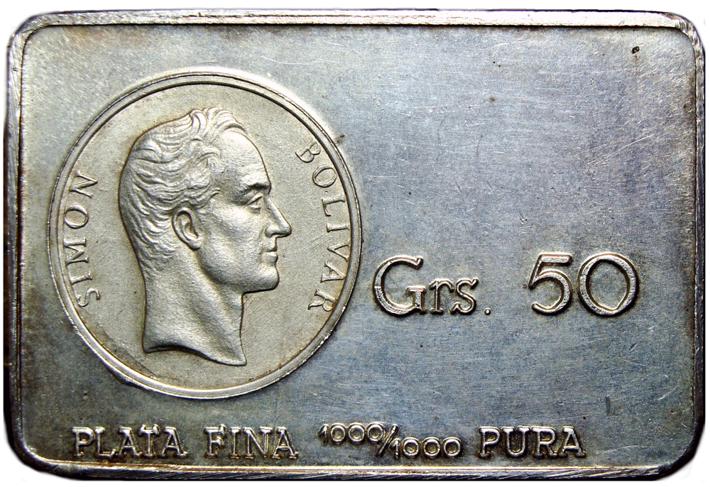 Lingote 50 gramos en Plata Pura Simón Bolívar Metalflex - Numisfila