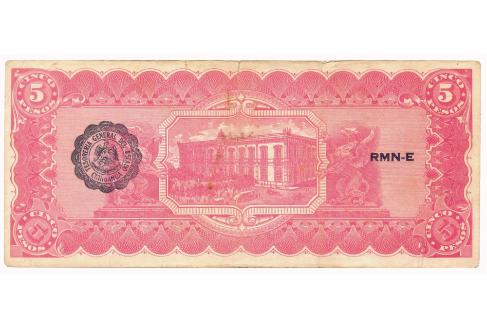 Billete México 5 Pesos 1914 Estado de Chihuahua Madero y González Casavantes  - Numisfila