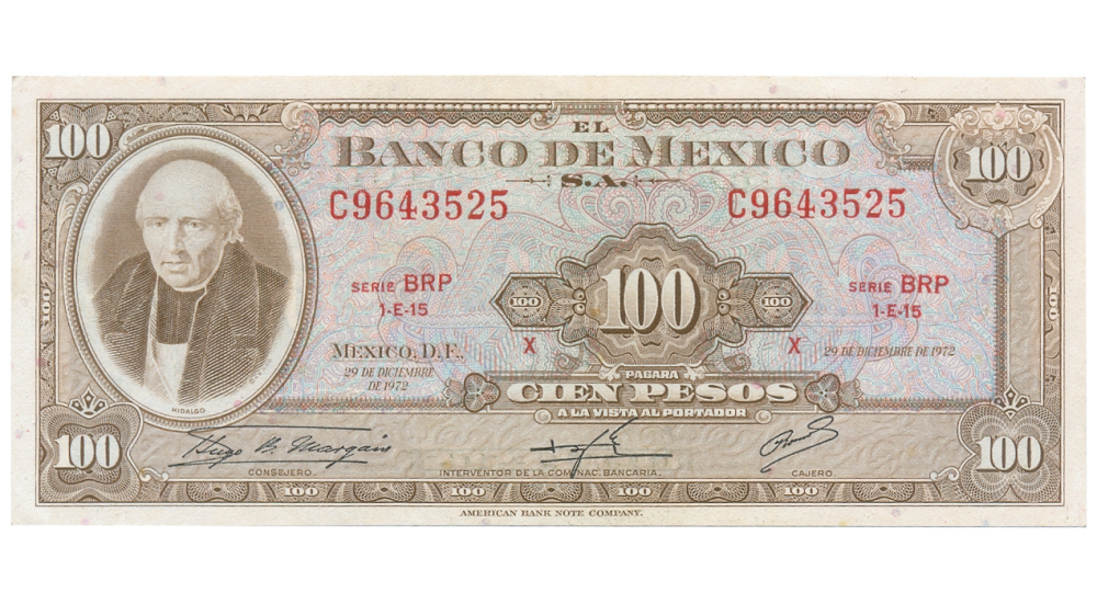 Billete México 100 Pesos Diciembre 1972 Miguel Hidalgo  - Numisfila