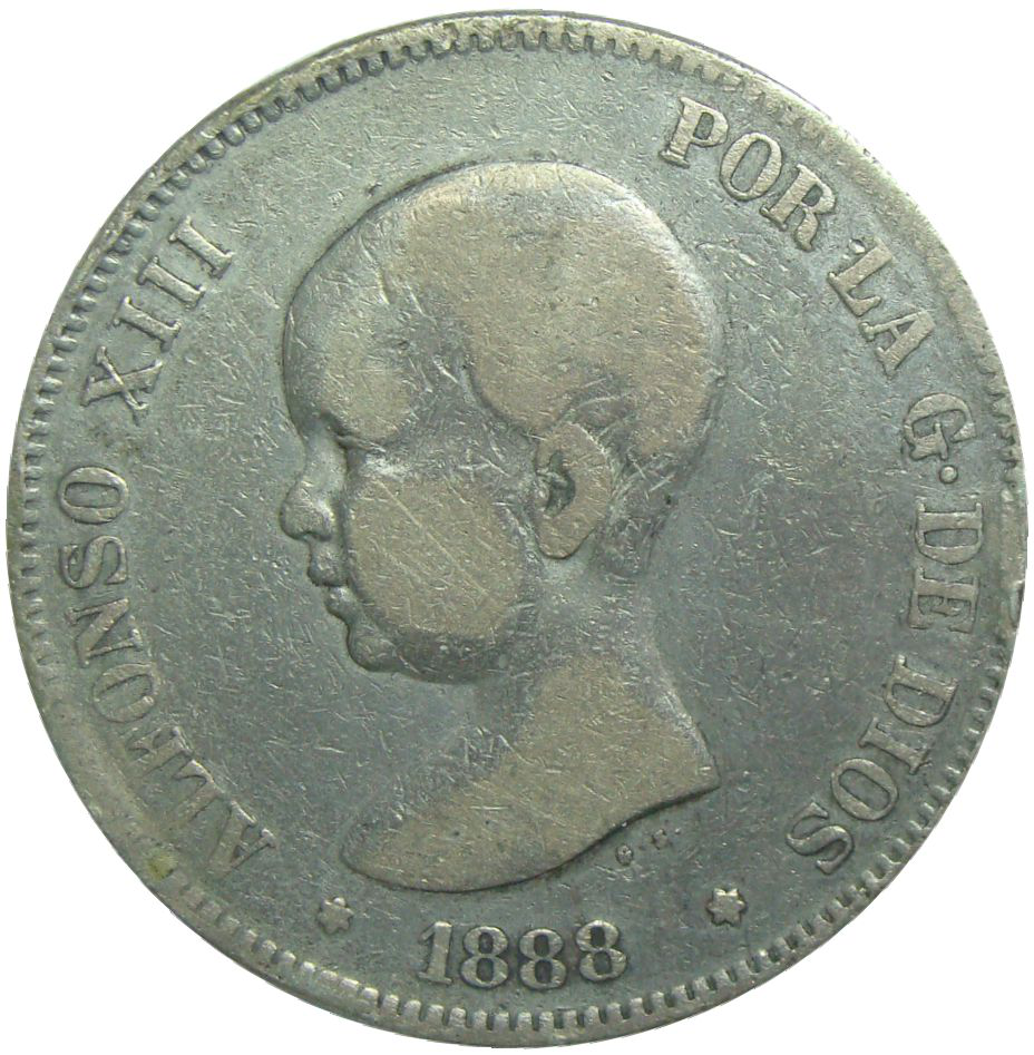 Moneda Plata España 5 Pesetas 1888 Ceca Madrid Alfonso XIII