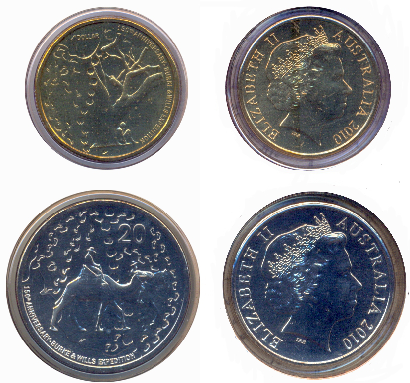 Set 2 Monedas Australia 20 Centavos y 1 dólar 2010 Estuche