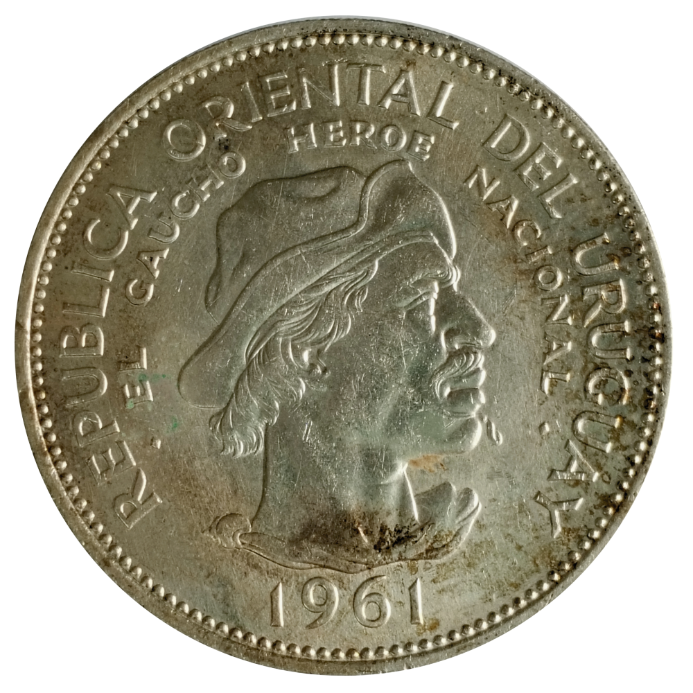 Moneda de Plata Uruguay 10 Pesos 1961 El Gaucho - Numisfila