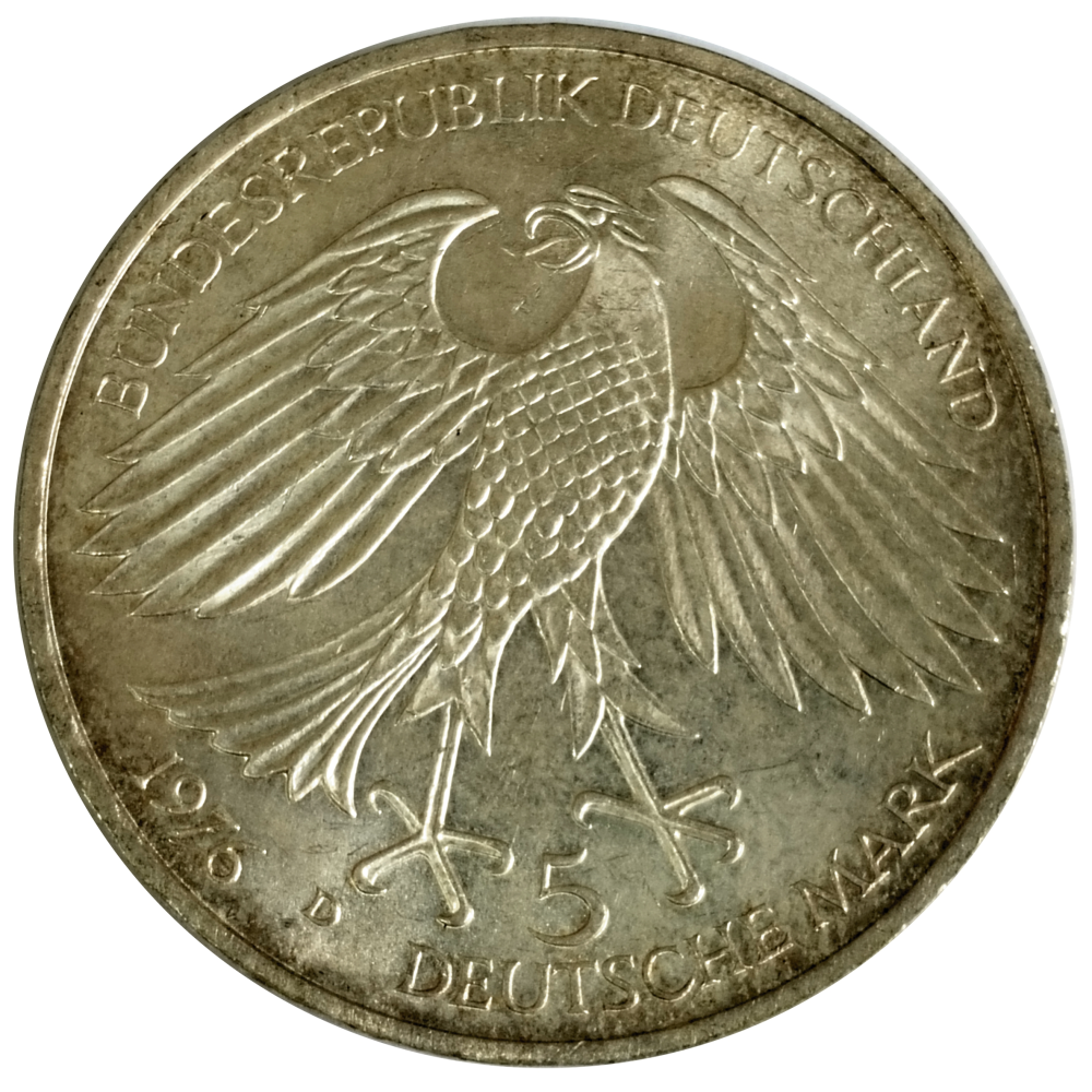 Moneda de Plata Alemania 5 Marcos 1976 D Hans Jakob Christoffelvon Grimmelshausen - Numisfila