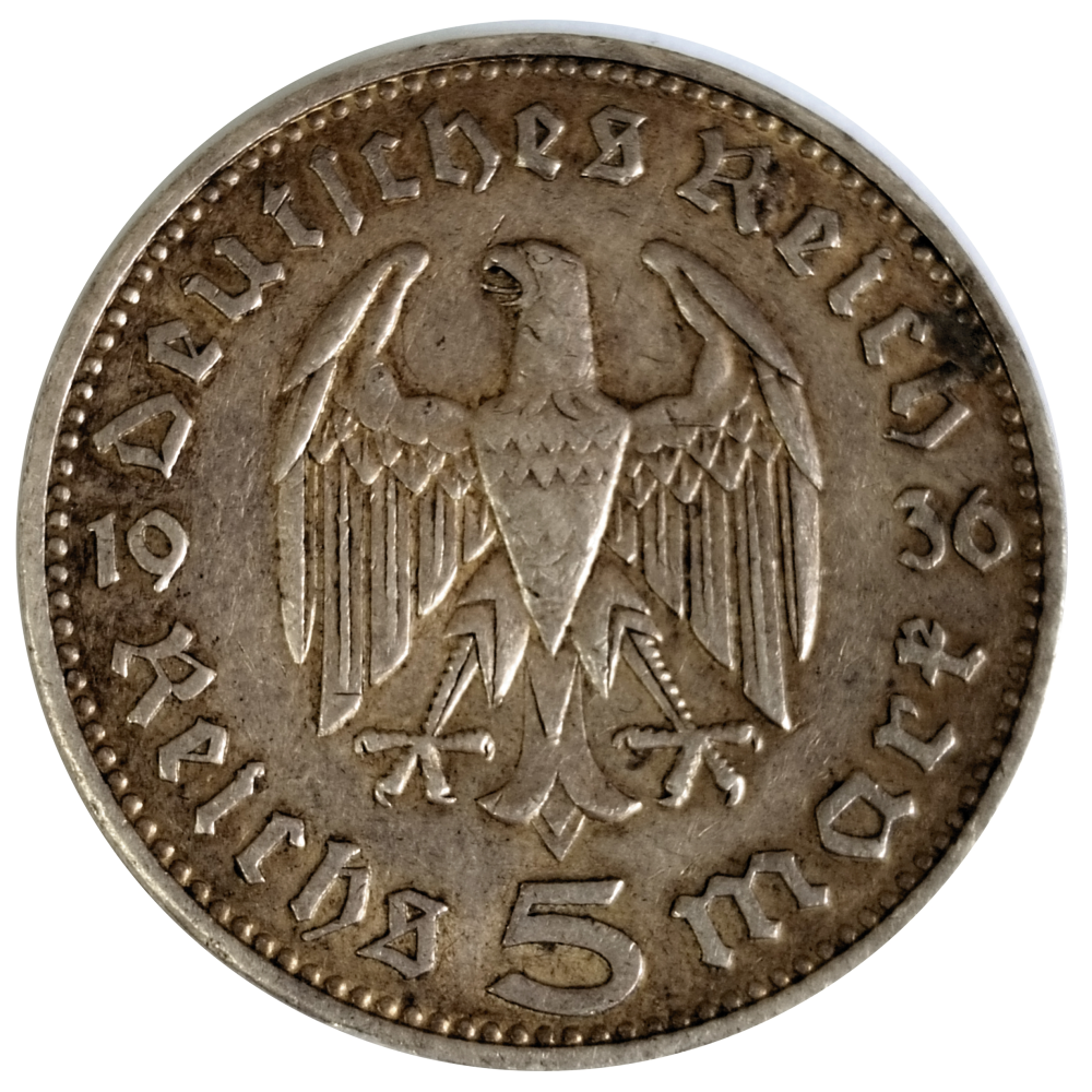 Moneda de Plata Alemania 5 Reichsmark 1936 J - Paul von Hindenburg - Numisfila