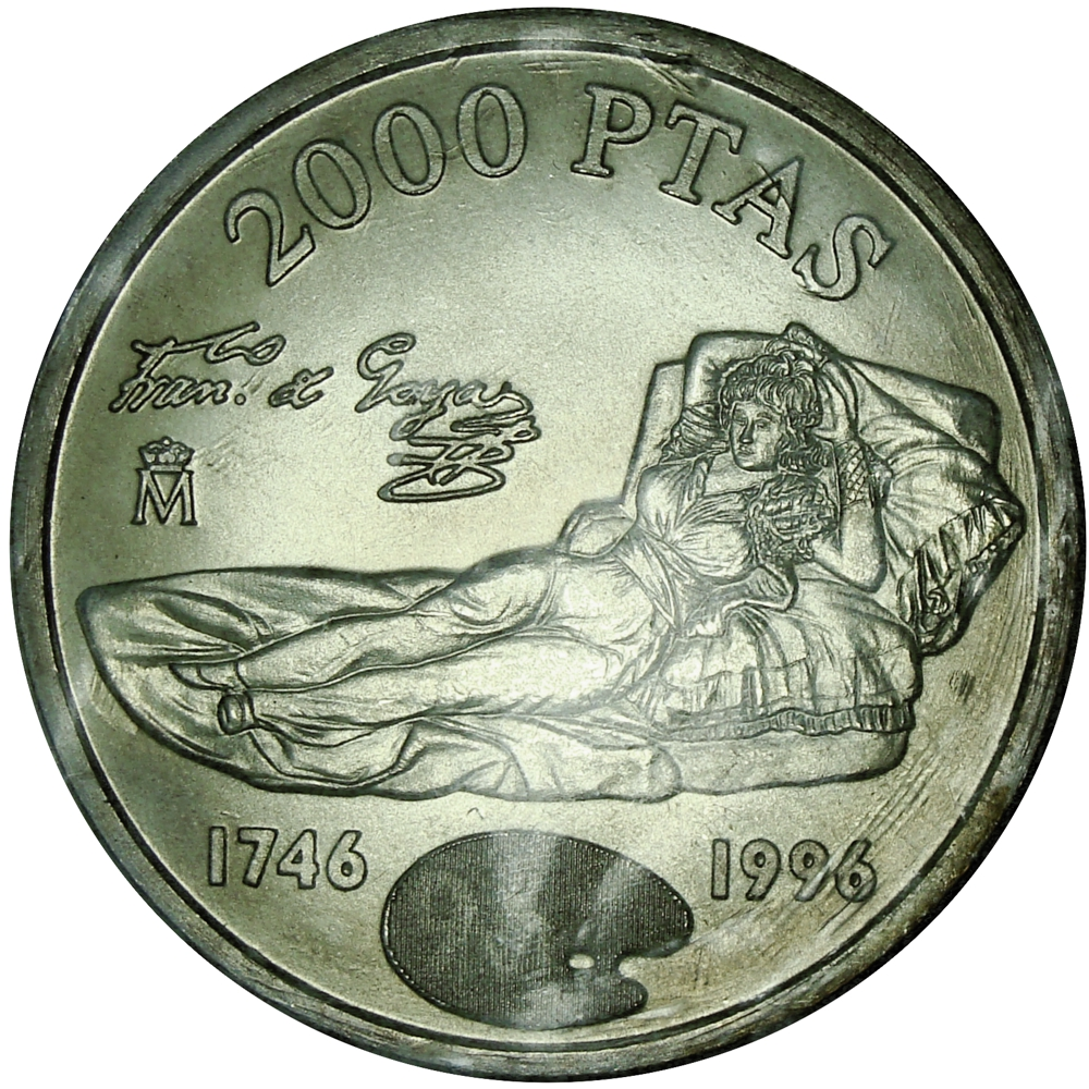 España La Maja Vestida 2000 Pesetas 1996 Moneda de Plata - Numisfila