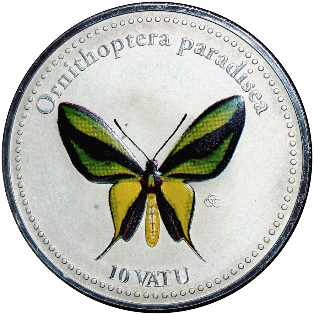 Vanuatu Moneda Esmaltada 10 Vatu 2006 Mariposa Ornitópteros del Paraiso - Numisfila