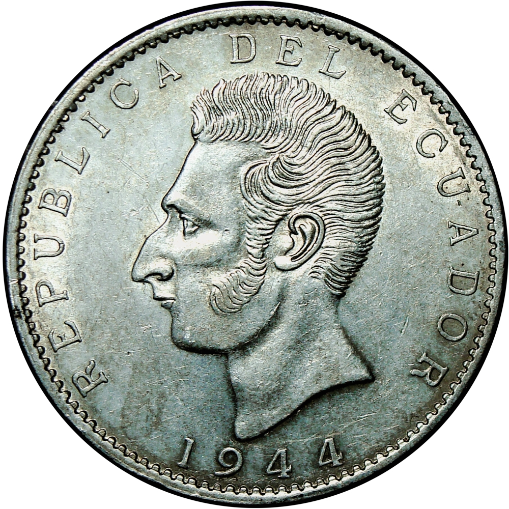 Moneda de Plata Ecuador 2 Sucres 1944 Antonio José de Sucre - Numisfila