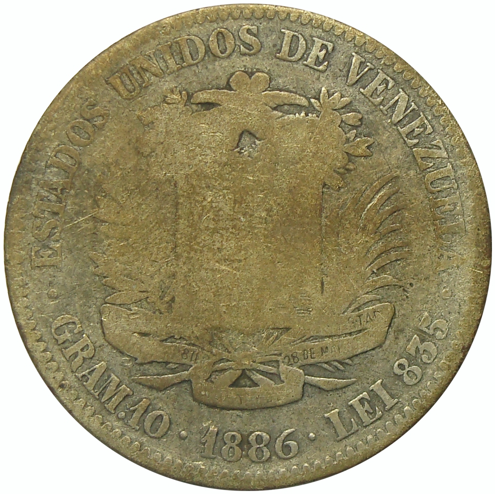 Moneda de Plata 2 Bolívares 1886 Variante 6 Abierto - Numisfila